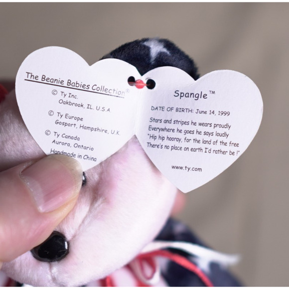 VTG TY Beanie Babies Spangle Bear 1999 Pink Face Patriotic Stars Stripes NWT - Picture 4 of 9